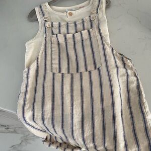Zara kids boys girls striped linen overalls shorts size 4-5 years